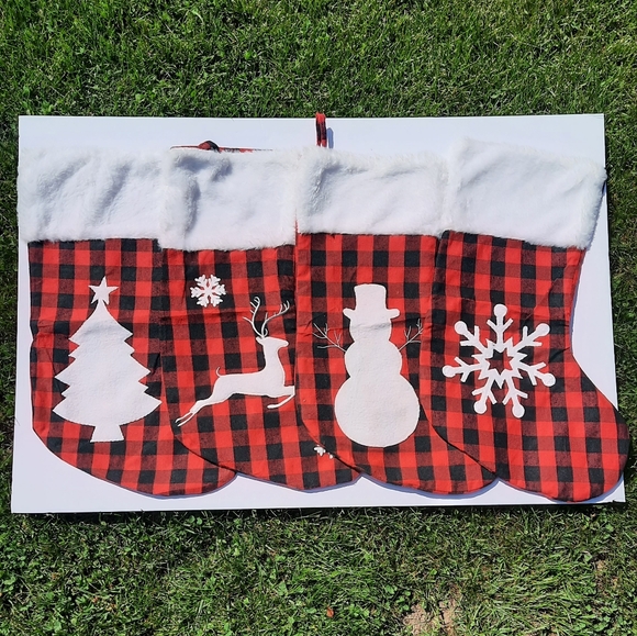 Vintage Checkered Christmas Stockings - Picture 1 of 6